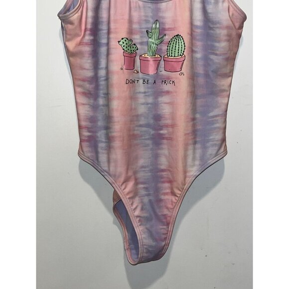 NWT JV by Jac Vanek (ZUMIEZ) Don't Be A Prick Pink & Purple Tie Dye One Piece Sw - Picture 3 of 9